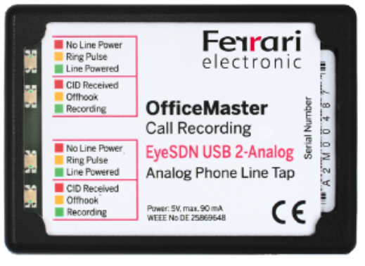 Grabador telefónico Office 2A para 2 canales analógicos