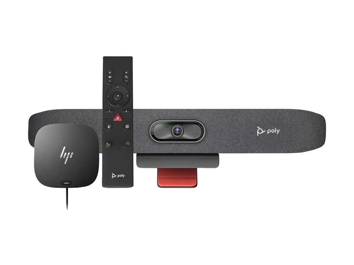Poly Studio R30+ USB Video Bar con control remoto Bluetooth y HP USB-C Dock G5